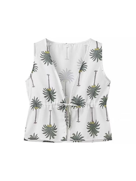 Palm Statement Summer Coord Set In White - flat-lay product shot of the top - Miss Mosa By Akanksha