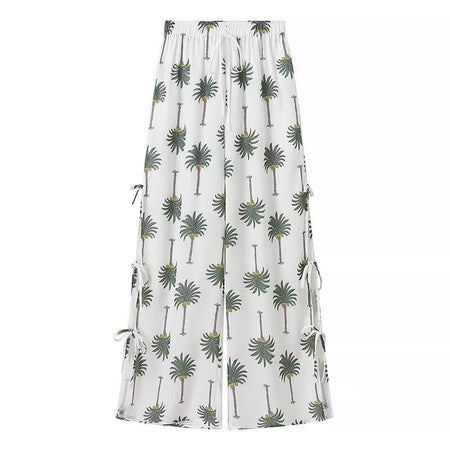 Palm Statement Summer Coord Set In White - flat-lay product shot of the trousers - Miss Mosa By Akanksha