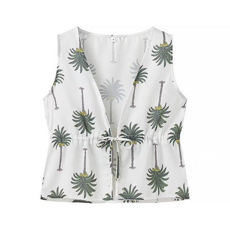 Palm Statement Summer Coord Set In White - flat-lay product shot of the top - Miss Mosa By Akanksha