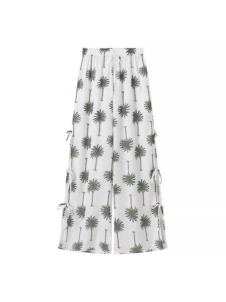 Palm Statement Summer Coord Set In White - flat-lay product shot of the trousers - Miss Mosa By Akanksha