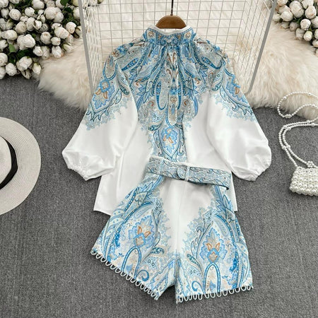 Palmer Coord Set In Light Blue - styled flat-lay shot, white - Miss Mosa By Akanksha