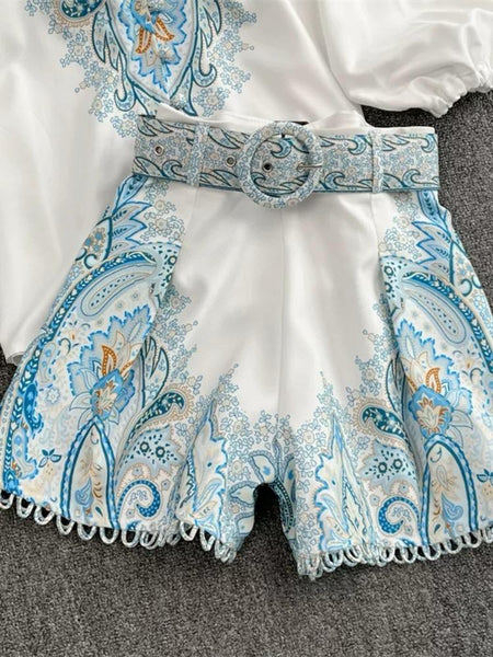 Palmer Coord Set In Light Blue - close-up of shorts, white - Miss Mosa By Akanksha