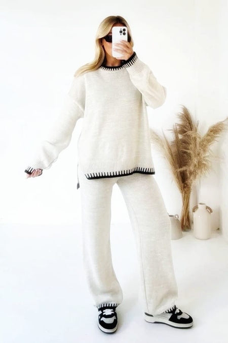 Palmer Knitted Coord Set - full-length shot on model, cream - Miss Mosa By Akanksha
