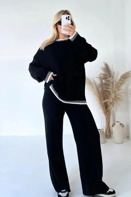Palmer Knitted Coord Set - full-length shot on model, black - Miss Mosa By Akanksha