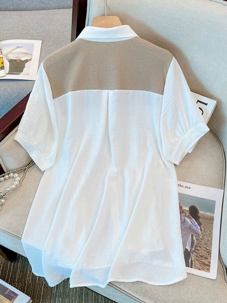 Pamela Patchwork Statement Dress - back styled flat-lay shot, white - Miss Mosa By Akanksha