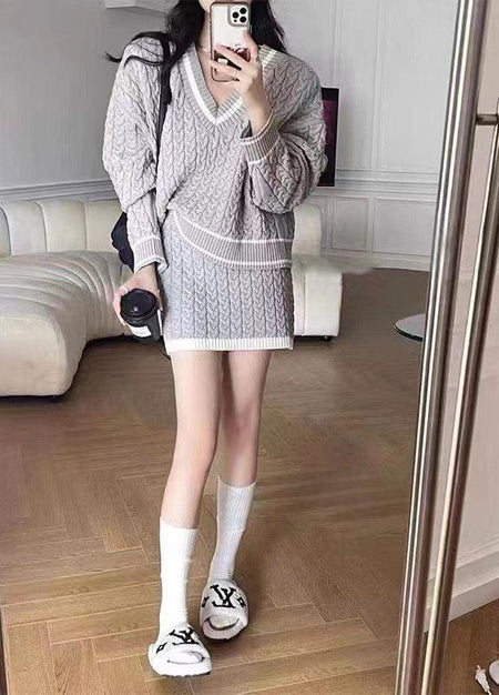 Pammy Woolen Coord Set - front shot on model, grey - Miss Mosa By Akanksha
