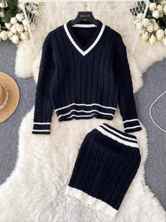 Pammy Woolen Coord Set - styled flat-lay shot, navy - Miss Mosa By Akanksha