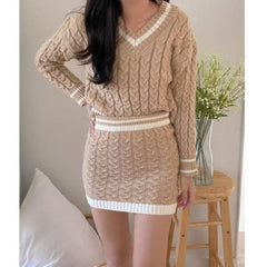Pammy Woolen Coord Set - front shot on model, beige - Miss Mosa By Akanksha