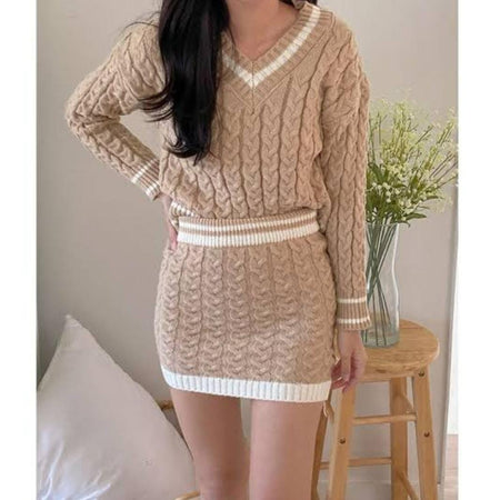 Pammy Woolen Coord Set - front shot on model, beige - Miss Mosa By Akanksha
