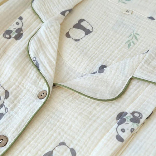 Panda Cotton Crepe Nightsuits In Off-White
