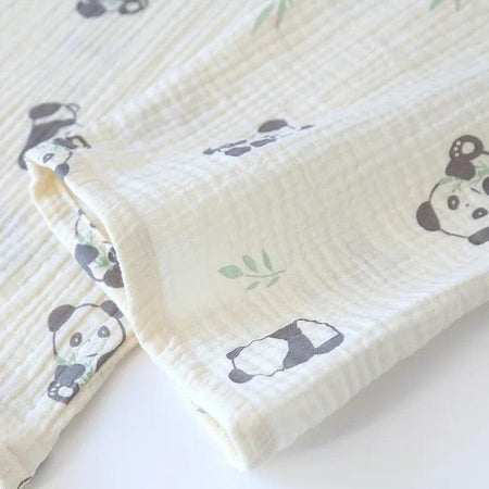 Panda Cotton Crepe Nightsuits In Off-White - close-up of fabric, off-white - Miss Mosa By Akanksha