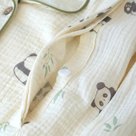 Panda Cotton Crepe Nightsuits In Off-White - close-up of button placket, off-white - Miss Mosa By Akanksha