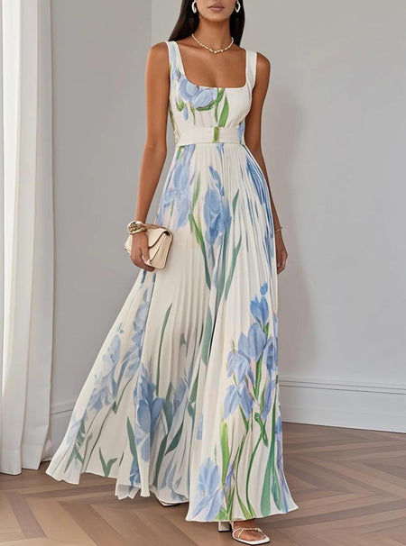 Pansy Floral Statement Maxi Dress In White - front shot on model - Miss Mosa By Akanksha