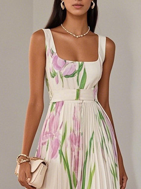 Pansy Floral Statement Maxi Dress In Yellow - close-up shot of bodice on model - Miss Mosa By Akanksha