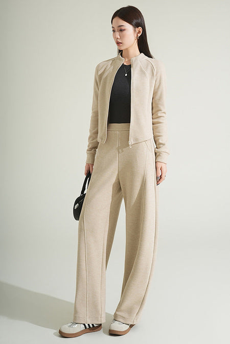 Paola Comfortable Premium Trackset - full-length shot, oatmeal beige - Miss Mosa By Akanksha