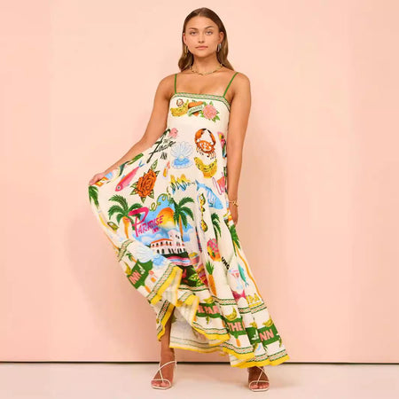Paradise Printed Summer Dress In Multicolour - full-length shot on model - Miss Mosa By Akanksha