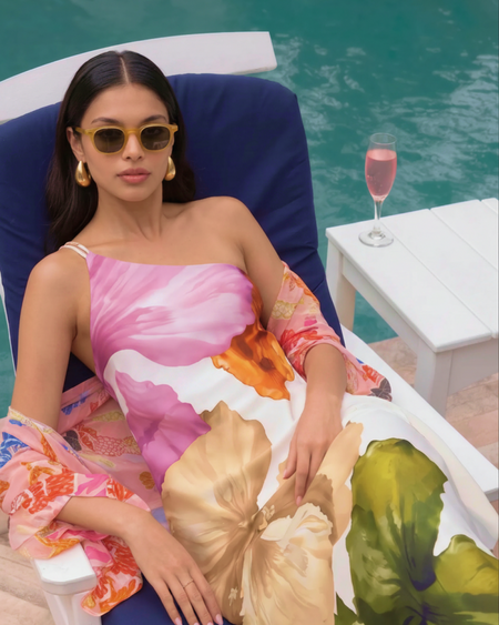 Patrice Printed Ruffle Maxi Dress - seated shot, floral print on cream - Miss Mosa By Akanksha