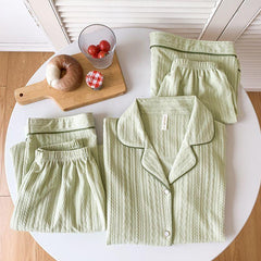Paula 3 Pc Set Cotton Nightsuits - styled flat-lay shot, green - Miss Mosa By Akanksha