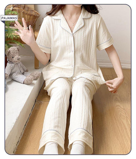 Paula 3 Pc Set Cotton Nightsuits - lifestyle shot on model, white - Miss Mosa By Akanksha
