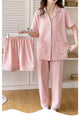 Paula 3 Pc Set Cotton Nightsuits - front shot on model, pink - Miss Mosa By Akanksha