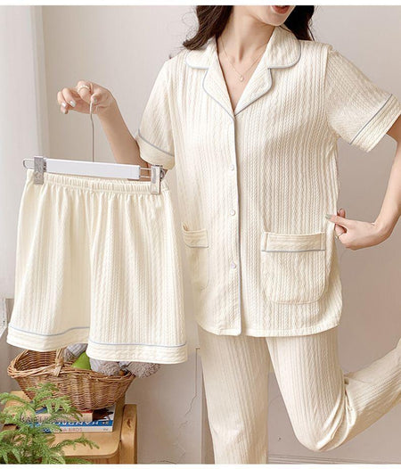 Paula 3 Pc Set Cotton Nightsuits - front shot on model, white - Miss Mosa By Akanksha