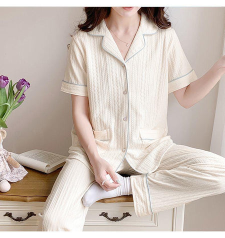Paula 3 Pc Set Cotton Nightsuits - front shot on model, white - Miss Mosa By Akanksha