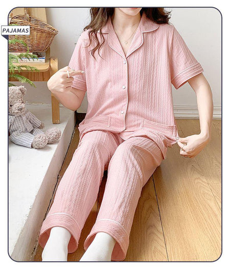 Paula 3 Pc Set Cotton Nightsuits - lifestyle shot on model, pink - Miss Mosa By Akanksha