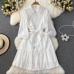 Paula Cotton Eyelet Midi Dress - styled flat-lay shot, white - Miss Mosa By Akanksha