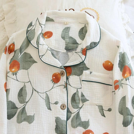 Peaches Cotton Crepe Nightsuit In White - close-up of collar, white - Miss Mosa By Akanksha