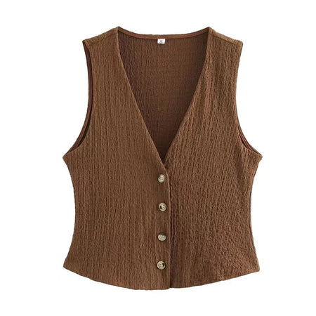 Peacon Summer Vest Coord Set - front shot on hanger of vest, brown - Miss Mosa By Akanksha