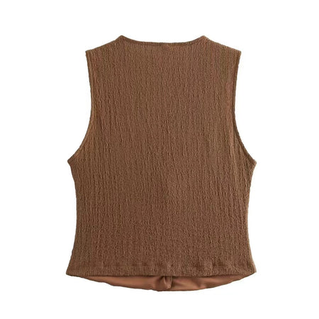 Peacon Summer Vest Coord Set - back shot on hanger of vest, brown - Miss Mosa By Akanksha