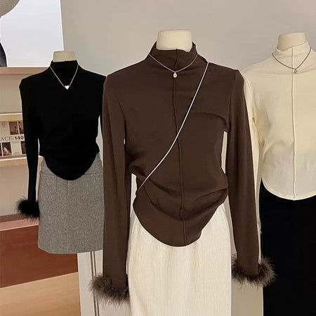 Penelope Statement Tops with Fur - front shot on mannequins, brown - Miss Mosa By Akanksha
