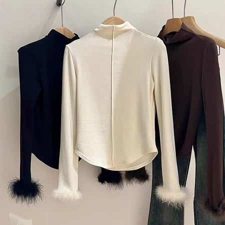 Penelope Statement Tops with Fur - front shot on hangers, cream - Miss Mosa By Akanksha