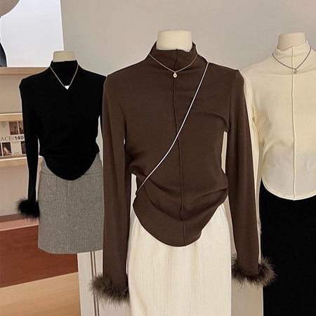 Penelope Statement Tops with Fur - front shot on mannequins, brown - Miss Mosa By Akanksha