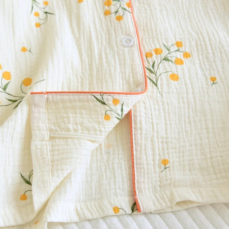 Perry Cotton Nightsuit-Set Of 3 In Beige - close-up of hem and piping detail - Miss Mosa By Akanksha