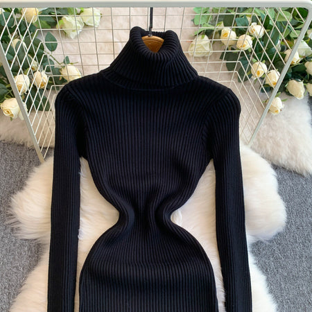 Perry High Neck Knitted Midi Dress - front product shot on hanger, black - Miss Mosa By Akanksha