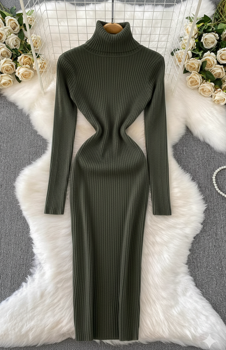 Perry High Neck Knitted Midi Dress - close-up shot on model, burgundy - Miss Mosa By Akanksha