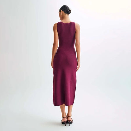Picante Luxe Soft Knit Dress In Purple - back shot on model - Miss Mosa By Akanksha