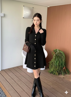 Piera Luxe Mini Dress - full-length front shot, black - Miss Mosa By Akanksha