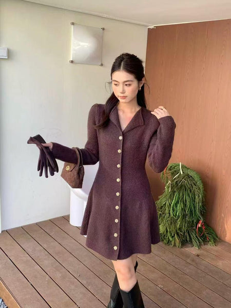 Piera Luxe Mini Dress - full-length front shot, dark brown - Miss Mosa By Akanksha