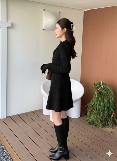 Piera Luxe Mini Dress - side shot, dark brown - Miss Mosa By Akanksha