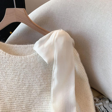 Pierre Premium Bow Sweater - shoulder bow detail shot, cream - Miss Mosa By Akanksha