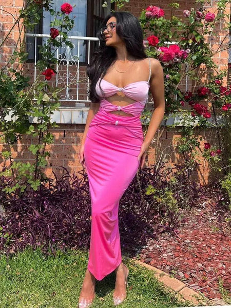 Pink Martini Glam Maxi Dress - full-length shot on model, pink - Miss Mosa By Akanksha