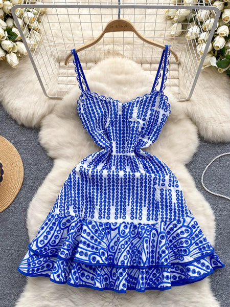 Pisa Luxe Summer Dress - front shot on hanger, blue - Miss Mosa By Akanksha