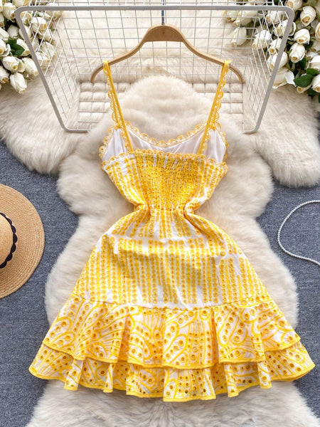 Pisa Luxe Summer Dress - front shot on hanger, yellow - Miss Mosa By Akanksha