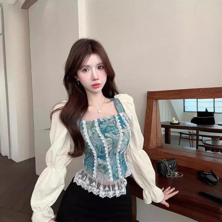 Pisco Jacquard Formal Blouse - front shot on model, teal - Miss Mosa By Akanksha