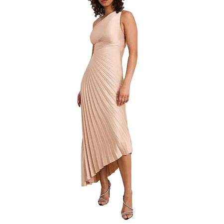 Polina Statement Summer Dress - front shot on model, nude - Miss Mosa By Akanksha