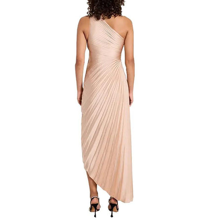 Polina Statement Summer Dress - back shot on model, nude - Miss Mosa By Akanksha