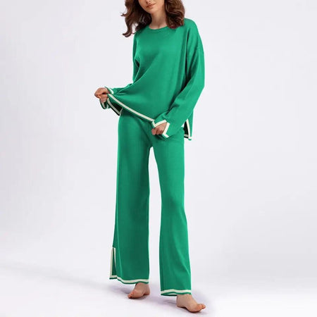 Poppy Luxury Trackset - full-length shot on model, green - Miss Mosa By Akanksha