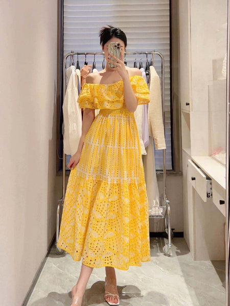 Positano Luxe Summer Dress - front shot on model, yellow - Miss Mosa By Akanksha